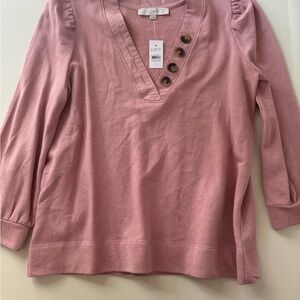 LOFT Blush Buttoned V-Neck Top